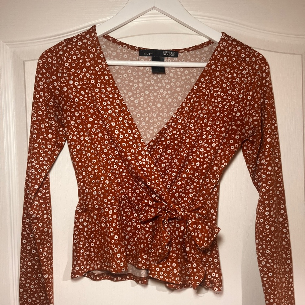 Rebel Sugar Rust Floral Wrap Blouse